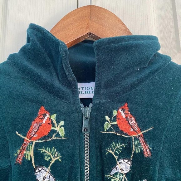 National WIldlife Velour Bird Embroidered Double Zip Up Jacket Size Small - Picture 5 of 8